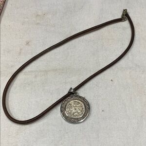 Brown Leather Necklace with sterling Silver Pendant